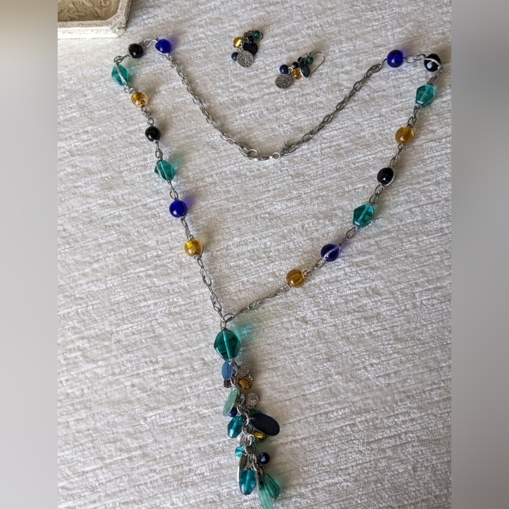 Coldwater Creek Art  Glass, Metal, And Plastic Beads Necklace and Earring Set